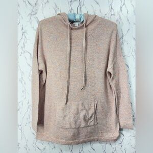 Pure Jill J. Jill Cotton Blend Knit Hoodie Sweater Space Dye Pink Tan Large